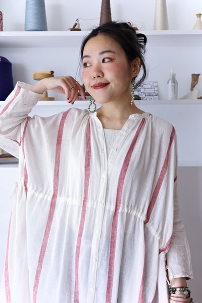 𓏭腰抽繩繫帶修身拼接開襟罩衫洋裝8