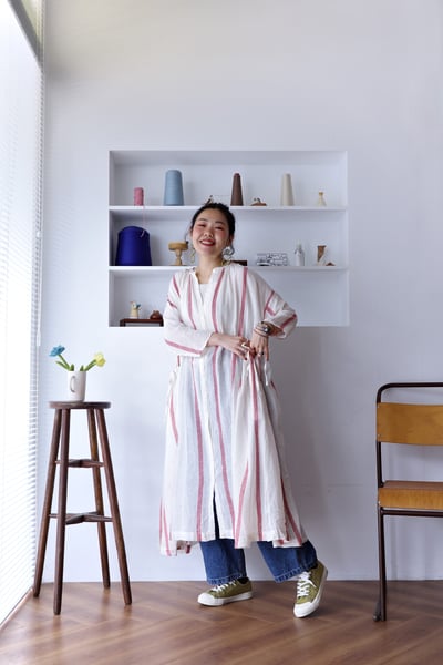 𓏭腰抽繩繫帶修身拼接開襟罩衫洋裝17