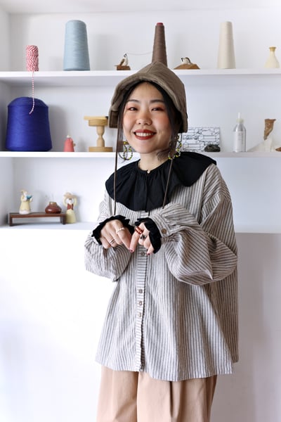 𓏭可拆式領片直紋拼接開襟上衣16