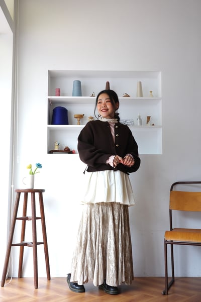 𓏭拼接下擺澎袖針織外罩上衣13