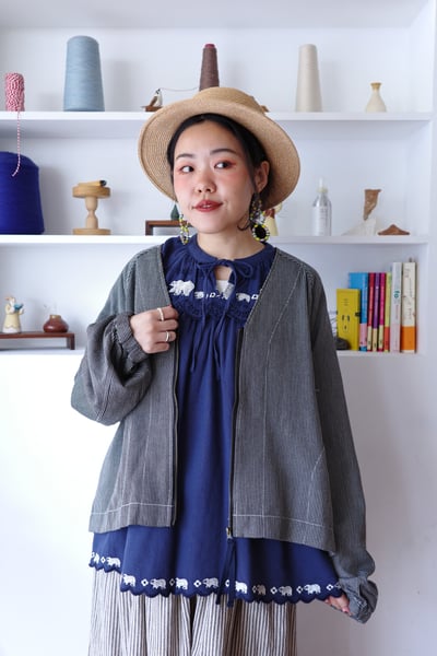 𓏭Ｖ領直紋丹寧短版外套7