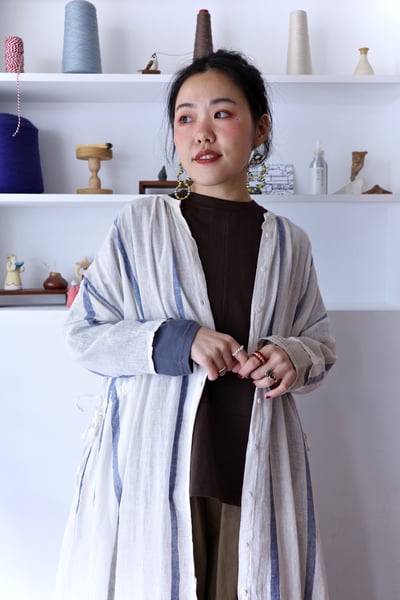 𓏭腰抽繩繫帶修身拼接開襟罩衫洋裝9