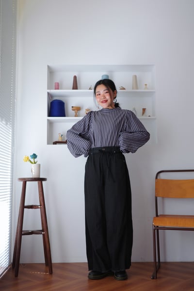 𓏭份量感優雅抓摺袖直紋緹花上衣19