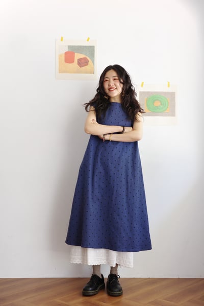 前後兩面穿水玉法式袖Ａ字洋裝15