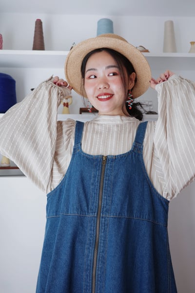 𓏭份量感優雅抓摺袖直紋緹花上衣15