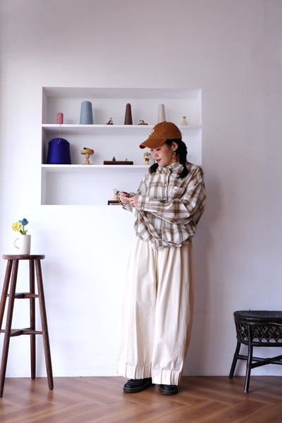 𓏭混織格紋下擺可調鬆身襯衫18