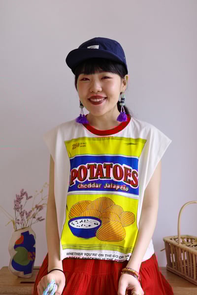 𓏭洋芋片復古塗鴉法式袖T-shirt2