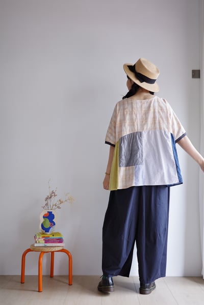 𓏭格紋Ｘ直紋拼接鬆身上衣17