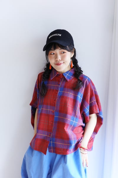 𓏭立體壓折袖飽和格紋襯衫7