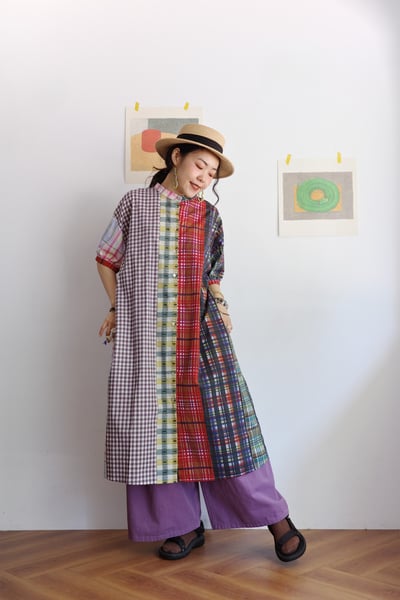 格紋拼布印花開襟洋裝11