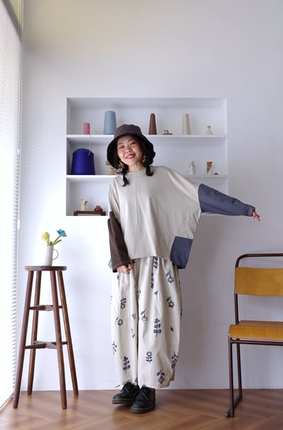 𓏭不對稱口袋拼接花柄氣球褲6