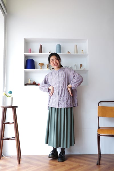 𓏭小花柄刺繡直紋泡泡格襯衫8