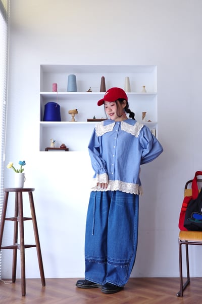 𓏭份量感領片蕾絲拼接襯衫9