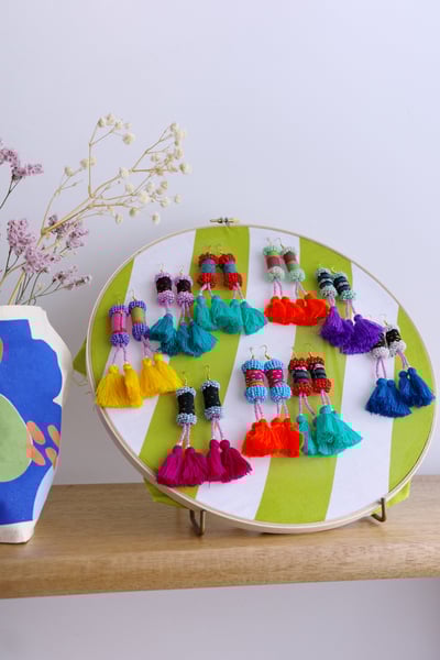 刺繡串珠流蘇耳環1