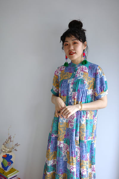 𓏭花柄拼布印花層次洋裝10