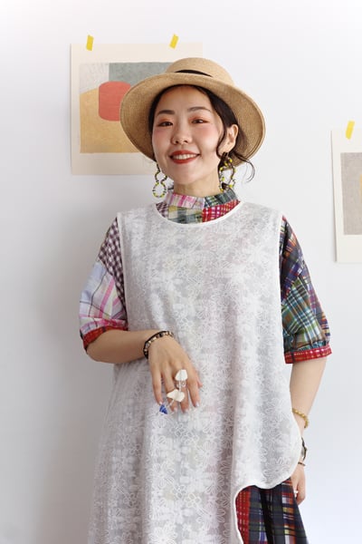 格紋拼布印花開襟洋裝16