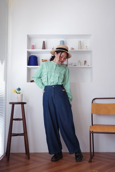 𓏭小貓刺繡直筒丹寧褲 6