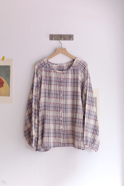 𓏭無領格紋插肩袖襯衫外套 1