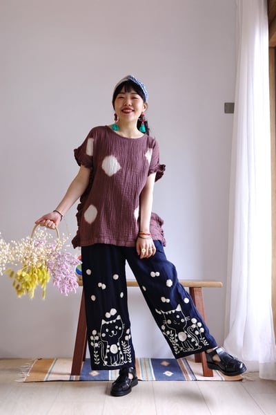 𓏭貓咪樂園手工刺繡長褲6