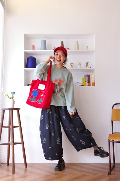 𓏭不對稱口袋拼接花柄氣球褲3