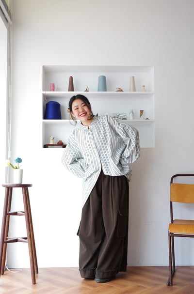 𓏭褲管反折抽鬚大口袋工作褲5