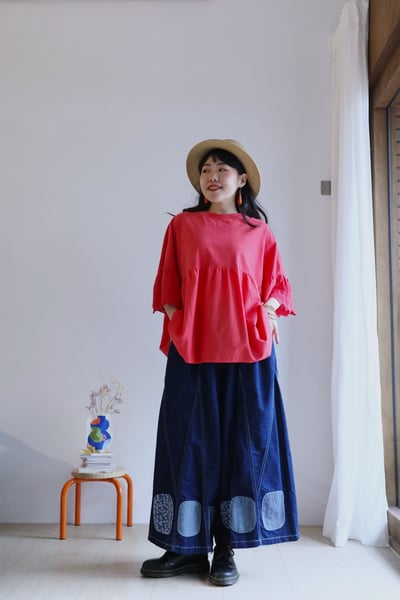 𓏭波浪蕾絲拼接袖純色娃娃上衣12