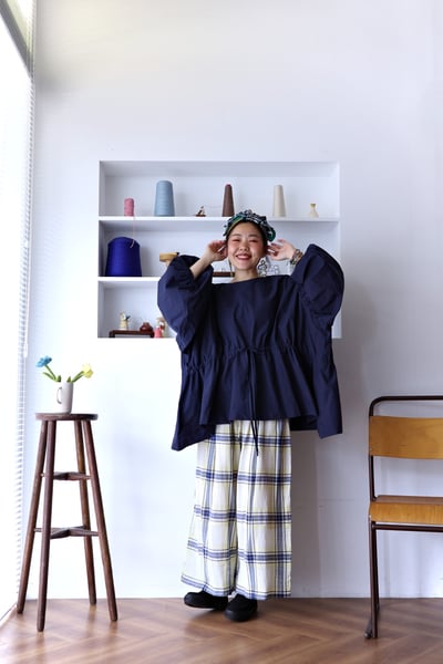 𓏭口袋虛線小麵包刺繡舒服格紋褲14