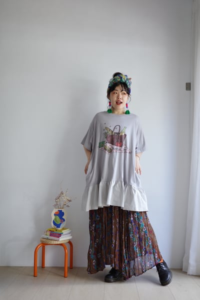 𓏭變形蟲圖騰印花皺皺雪紡裙10
