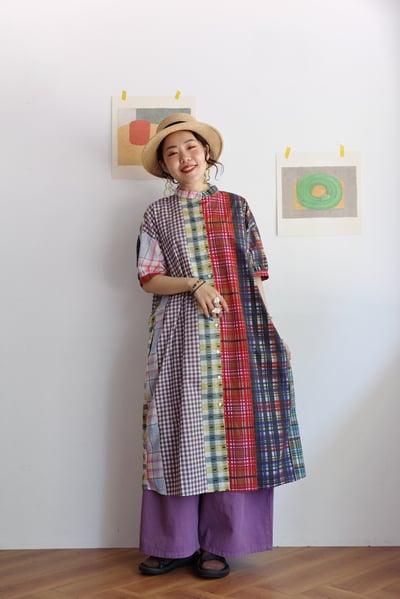 格紋拼布印花開襟洋裝7