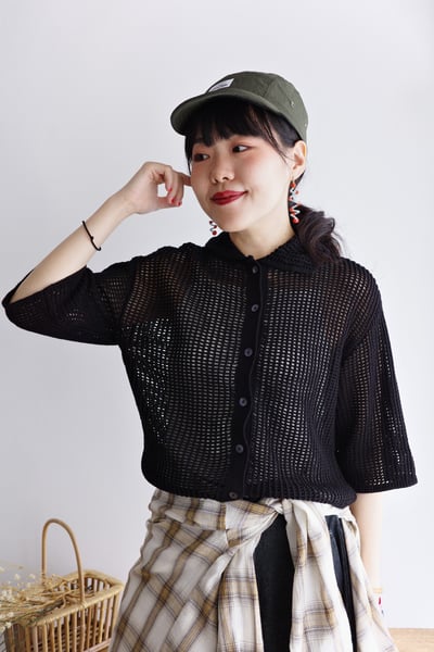 𓏭不對稱領洞洞開襟針織衫5