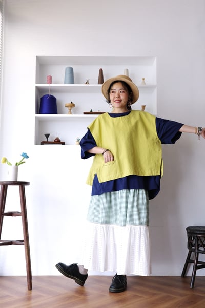 大小格紋蕾絲拼接層次半身裙5