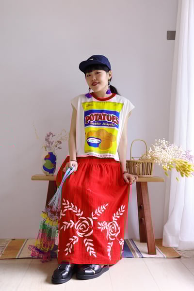 𓏭洋芋片復古塗鴉法式袖T-shirt6