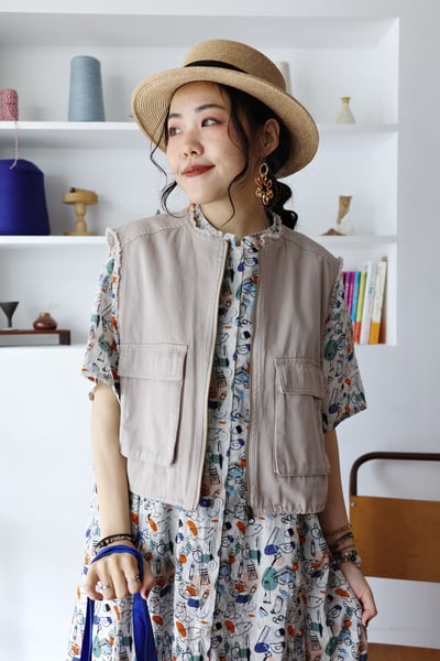 抽鬚下擺可調大口袋背心10