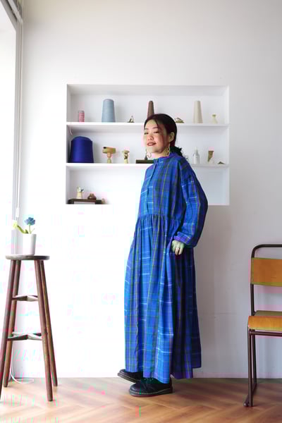 𓏭跳色格紋腰線抓摺洋裝12