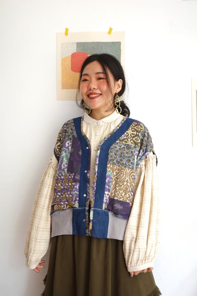 𓏭單寧花布拼接背心9