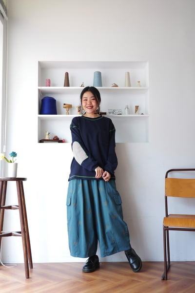 𓏭小樹刺繡大口袋工作繭形褲4