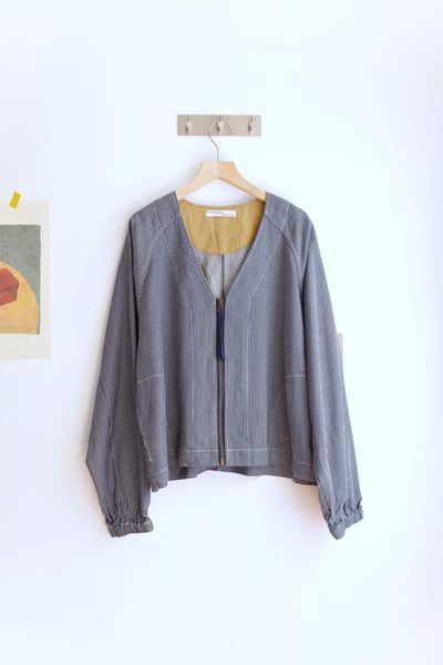 𓏭Ｖ領直紋丹寧短版外套21