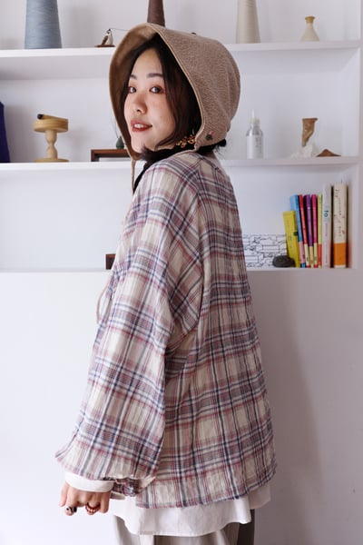 𓏭無領格紋插肩袖襯衫外套 8