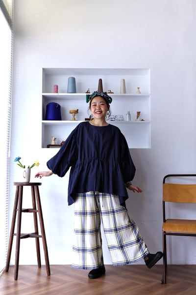 𓏭口袋虛線小麵包刺繡舒服格紋褲3