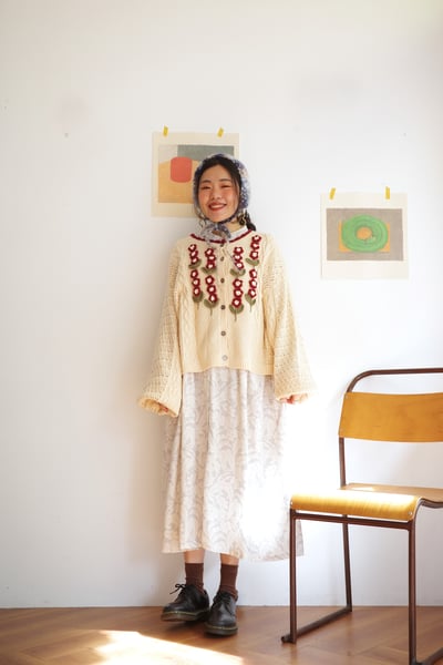 𓏭腰際打褶花草印花洋裝5