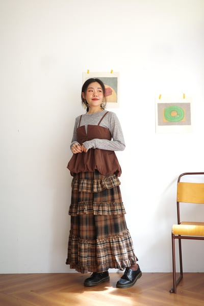 𓏭層次堆疊法蘭絨格紋裙7