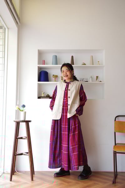 𓏭跳色格紋腰線抓摺洋裝17