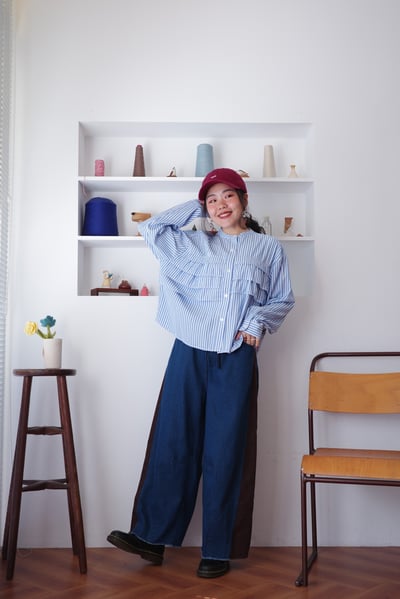 𓏭層次荷葉拼接無領襯衫10