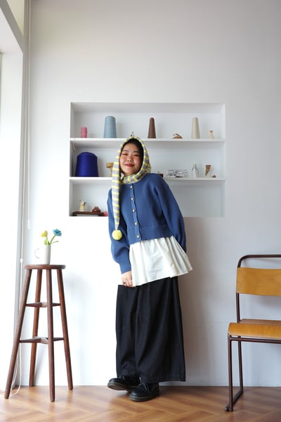 𓏭拼接下擺澎袖針織外罩上衣7