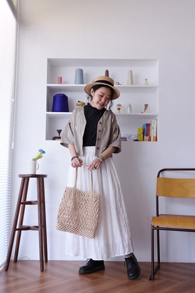 純色簡約泡泡布半身裙16