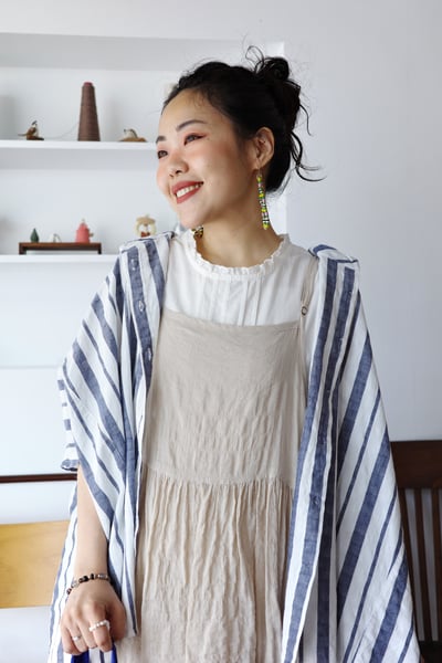 波點緹花直紋鬆身襯衫9