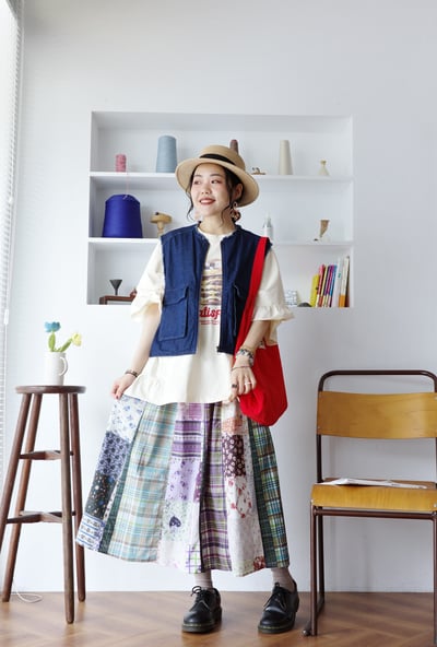 花花格紋拼布半身裙 6