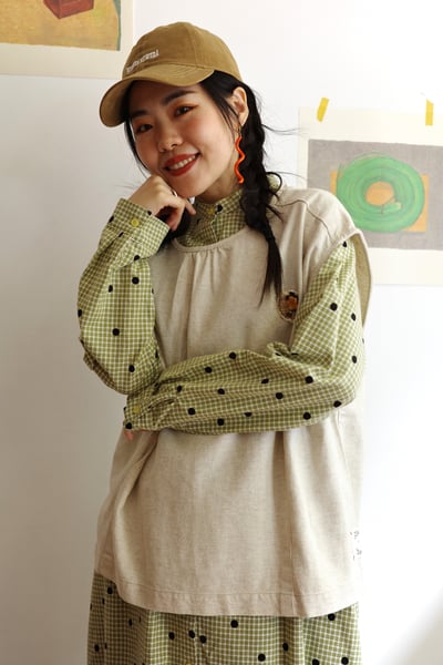 小花別針壓褶套頭鬆身背心5