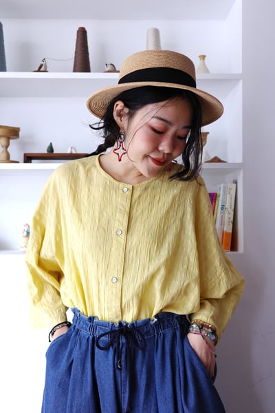 方格緹花下擺抽繩罩衫上衣12