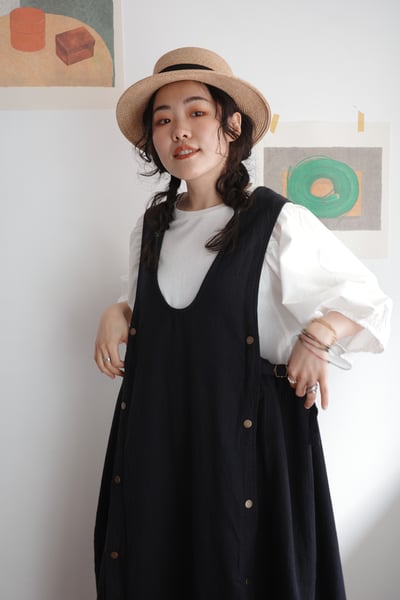 異材質拼接份量感澎袖上衣7